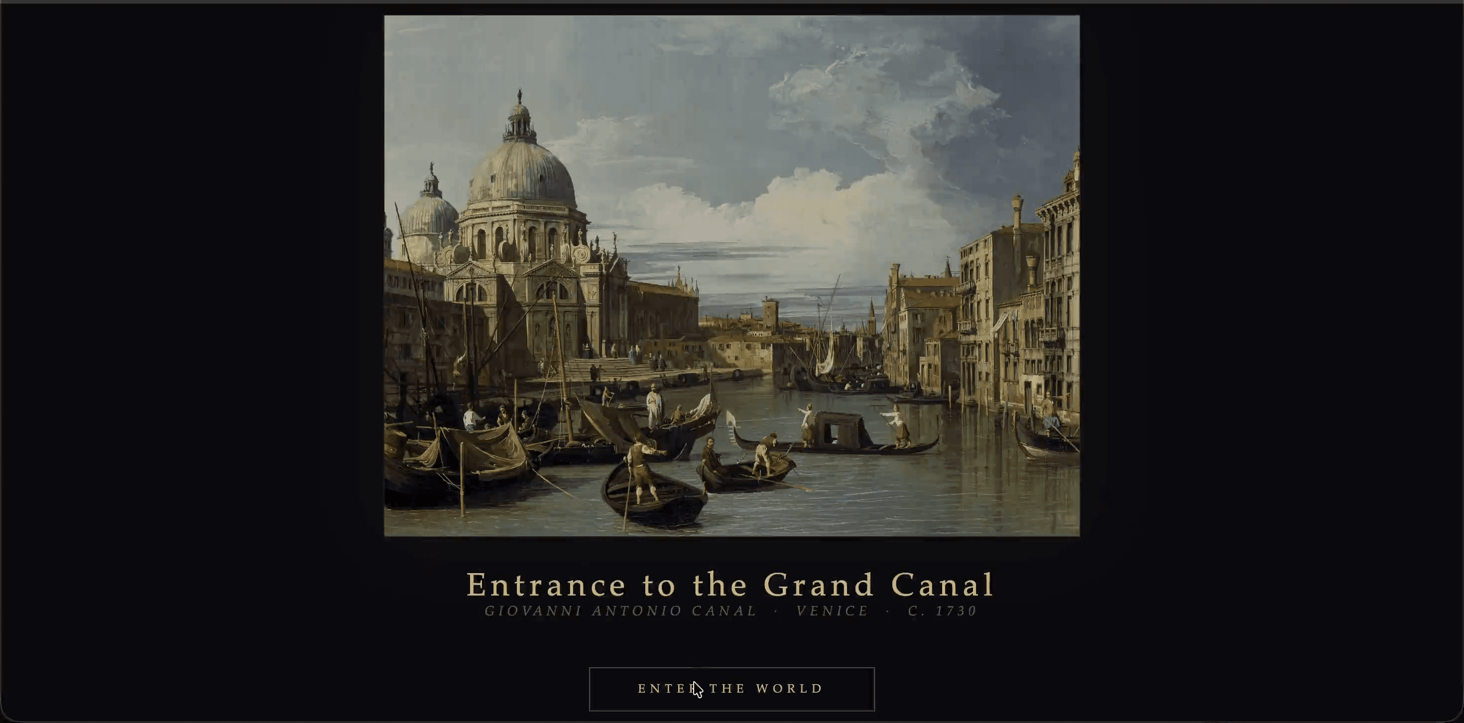 Painted Time title card, gold on black, Entrance to the Grand Canal